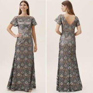 BHLDN JS Collections Adalene Embroidered Illusion Sleeve Gown in Spearmint NWT